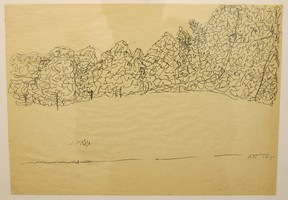 Пейзаж в пионерском лагере (б., ручка, 20х30, 2012)